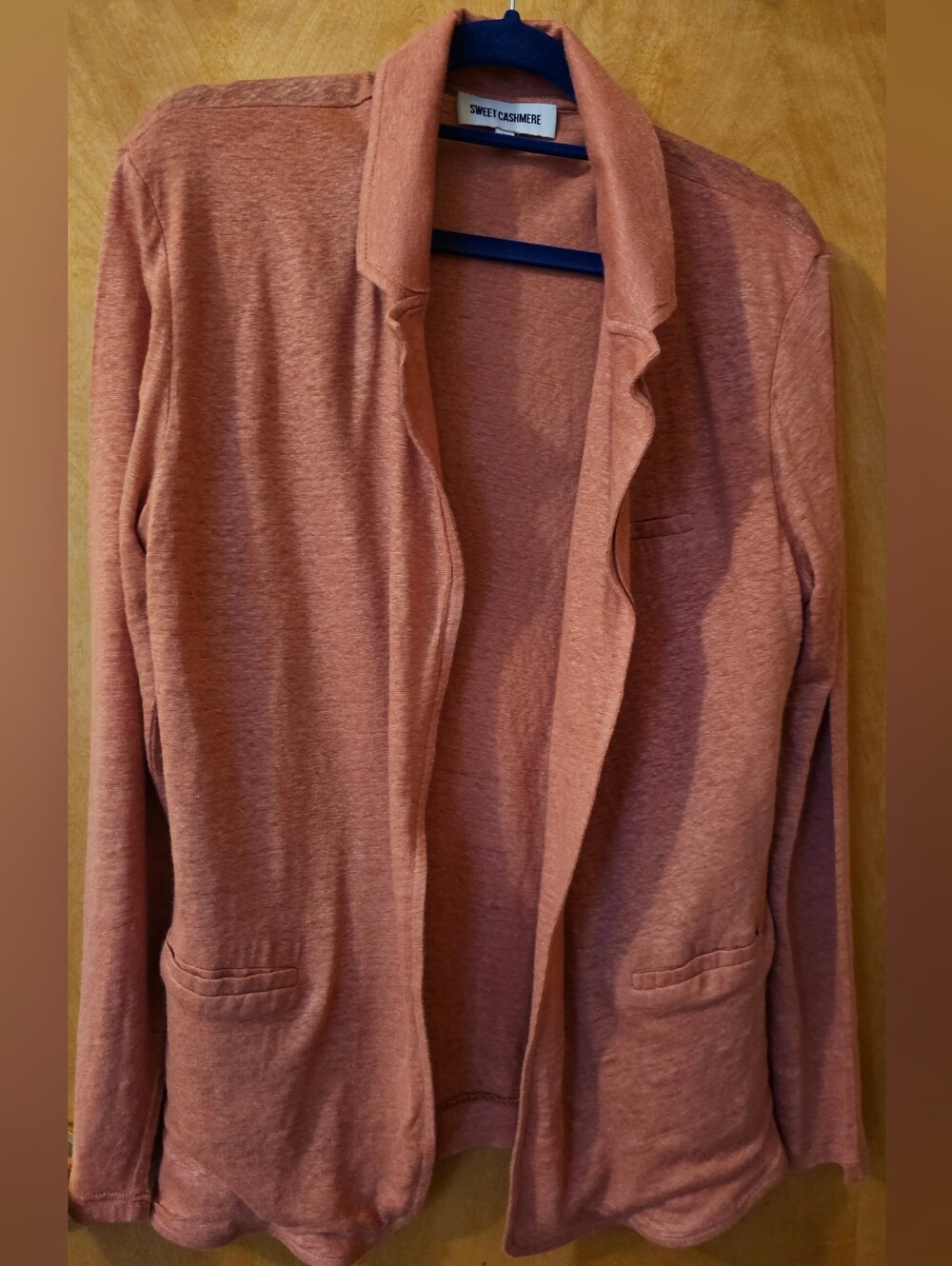 Sweet Cashmare Copper Color             Open-Front Cardigan Blazer In Linen